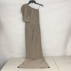 Womens Black Halo EVE One Shoulder Formal Gown Size 4 Metallic Gold/Black